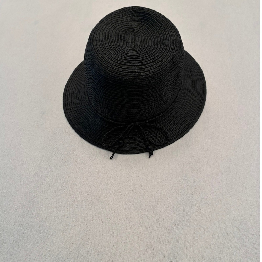 August Hat Company Black Straw Cloche Sun Hat with Bead Accent Cord Tie